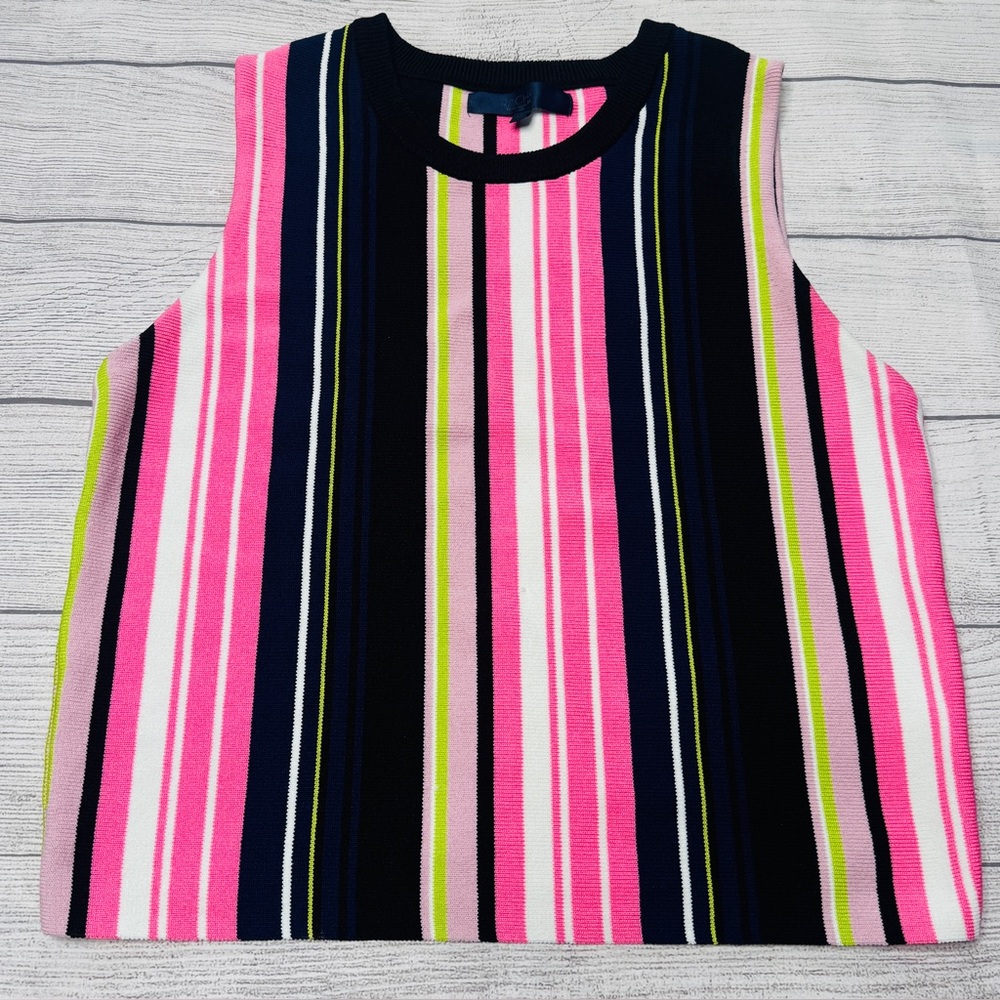 RACHEL Rachel Roy Cropped Knit Sleeveless Sweater Pink Black Multi‎ Stripe Large